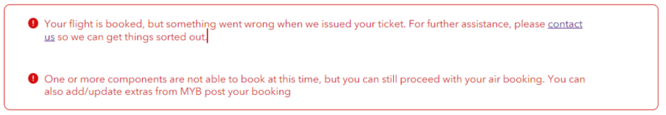 JetBlue Booking Error Message
