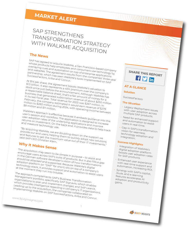 3Sixty Insights - Market Alert - SAP Strengthens Transformation Strategy with WalkMe Acquisition - Thumbnail Angled