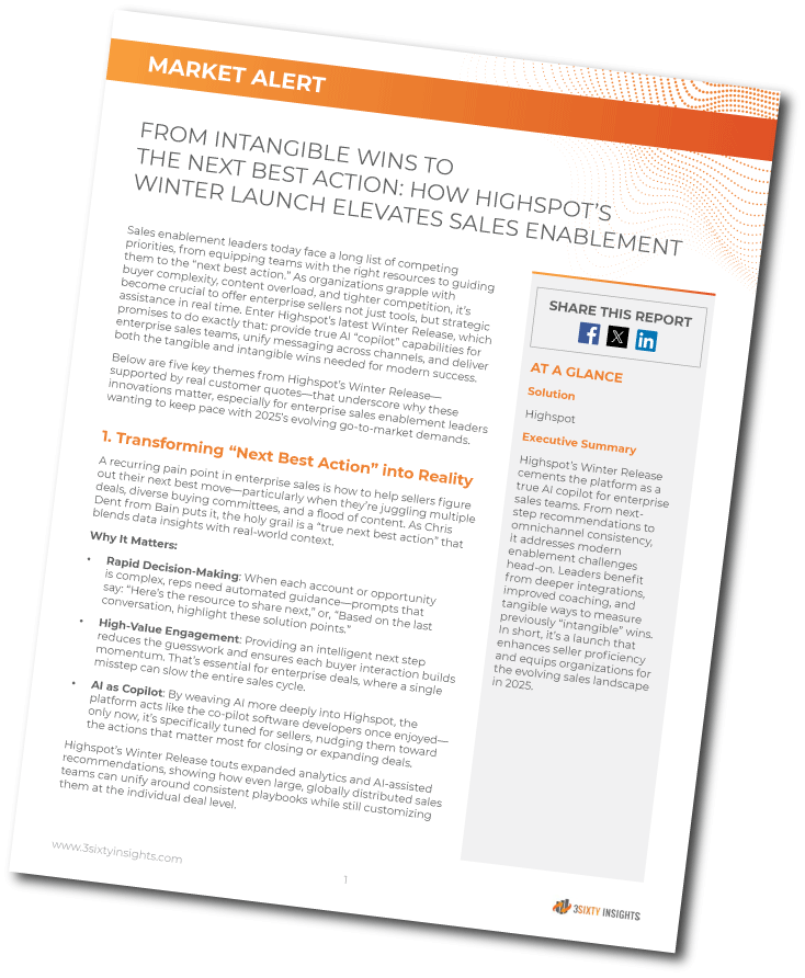 3Sixty Insights - Market Alert - Highspot’s Winter Launch Elevates Sales Enablement - Thumbnail Angled