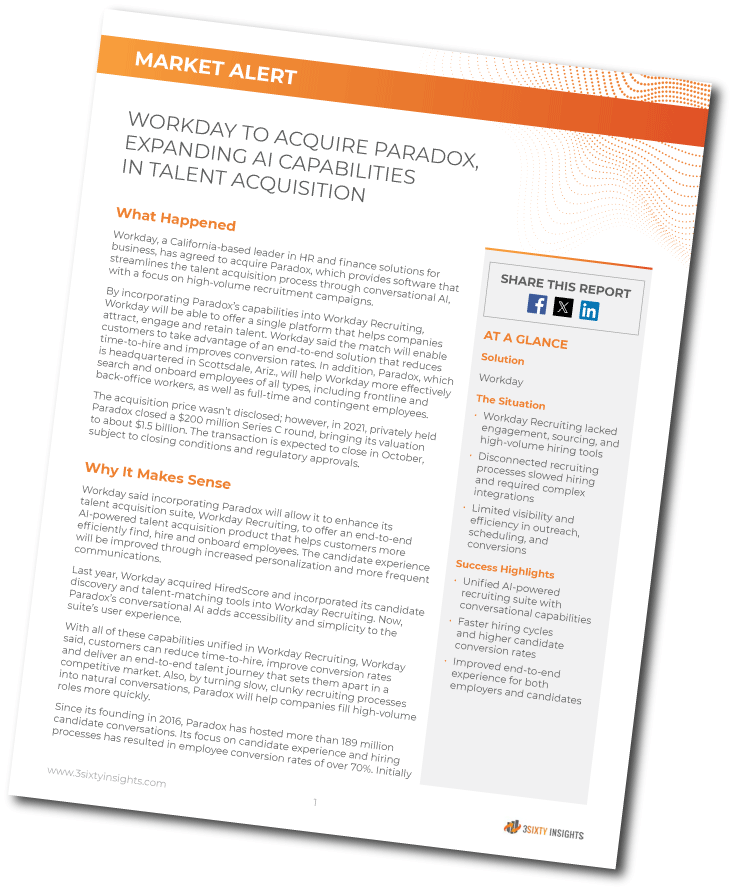 3Sixty Insights - Market Alert - Workday to Acquire Paradox, Expanding AI Capabilities in Talent Acquisition - Thumbnail Angled