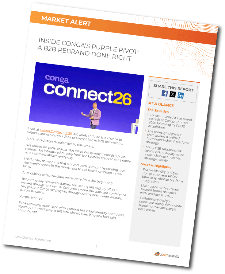 3Sixty Insights - Market Alert - Inside Conga’s Purple Pivot - A B2B Rebrand Done Right - Thumbnail Angled