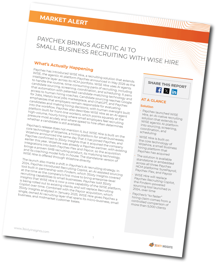 3Sixty Insights - MArket Alert - Paychex Brings Agentic AI to Small Business Recruiting with WISE Hire - Thumbnail Angled